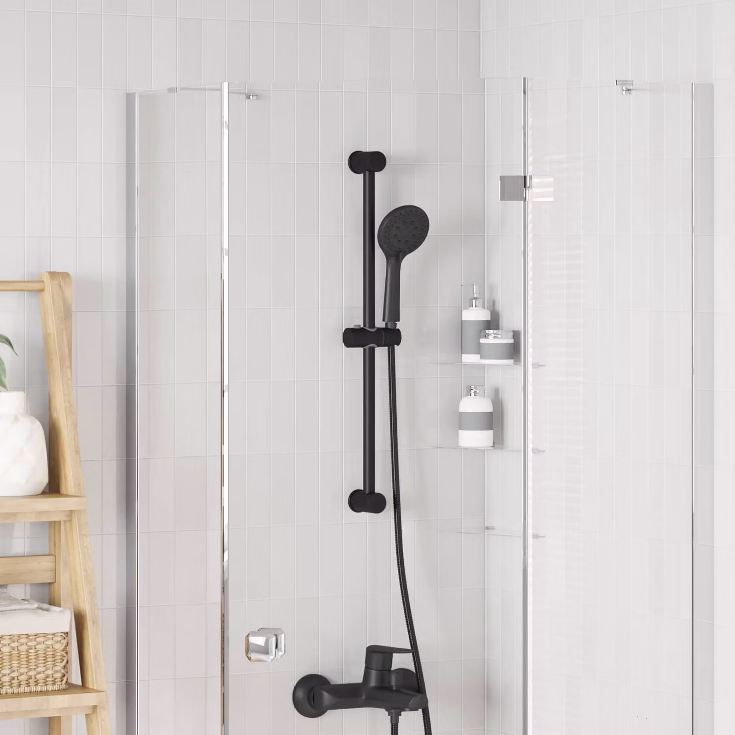 vidaXL Supporto per Testa di Doccia Regolabile in Acciaio Inox Nero Opaco, Altezza: 70 cm
