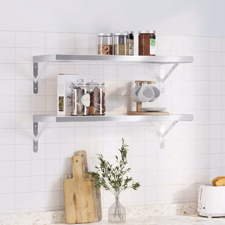 vidaXL Set di 2 Mensole da Muro in Acciaio Inossidabile Argento L: 75 cm, P: 30 cm