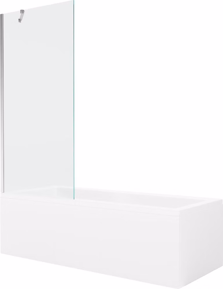 Mexen Cubik vasca da bagno rettangolare 150 x 70 cm con pannello e schermo a 1 anta 80 cm, trasparente, cromo