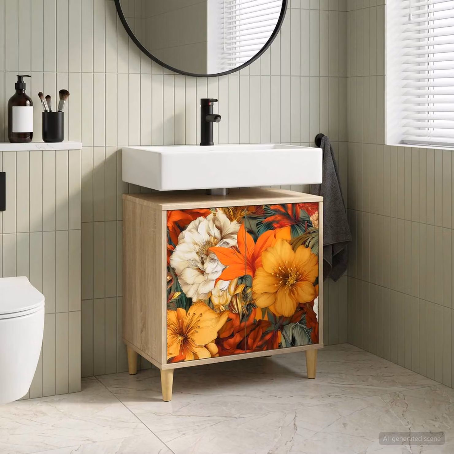 Mobile da bagno moderno vidaXL GENNEP Sonoma in legno e MDF, multicolore, L: 60 cm, P: 40 cm, H: 60 cm