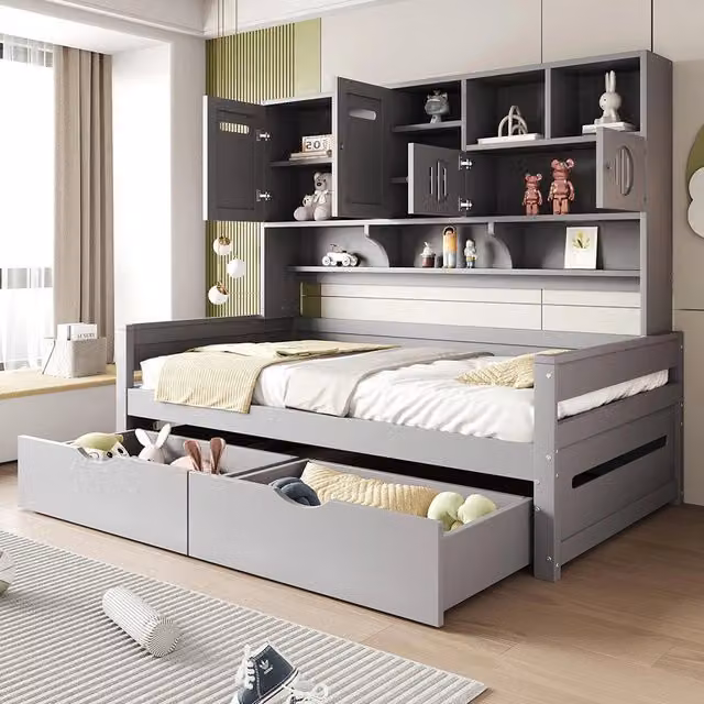 Divano letto legno 90x200cm?- Xylo - cassetto grigio