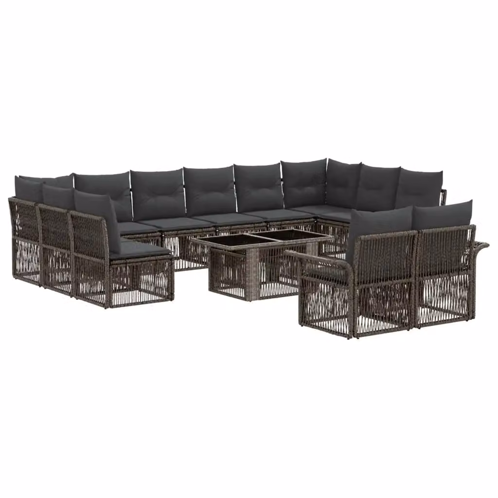 Set Divano da Giardino vidaXL in Polyrattan Grigio, 13 Pezzi con Tavolino e Cuscini, Forma a U – 2
