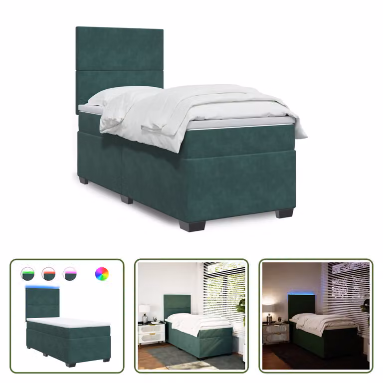 The Living Store Letto a molle con materasso verde scuro 80x200 cm in velluto