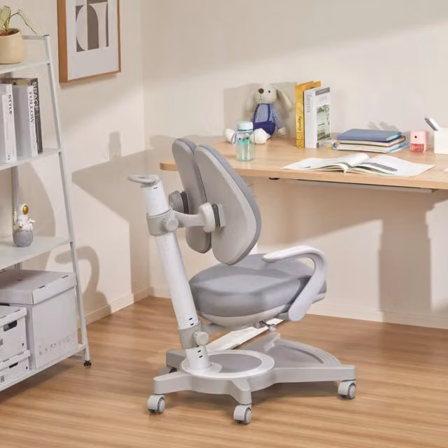 Sedia Girevole da Studio per Bambini en.casa Grigia con Braccioli e Ruote – 1