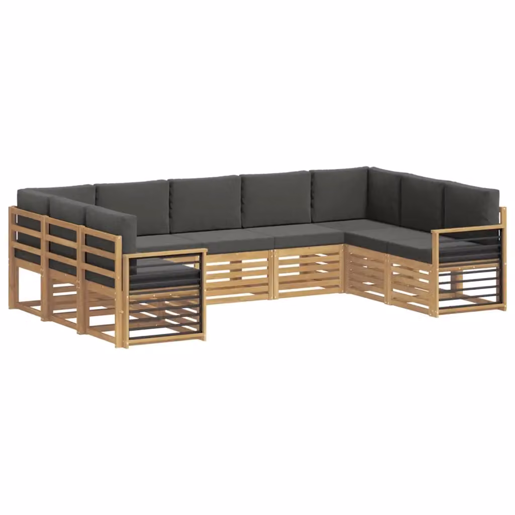 Set di divani da esterno a L vidaXL in legno di acacia con cuscini, Bianco e Antracite – 2