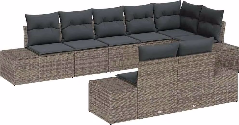 Set Divano da Giardino con cuscino 8 pcs Grigio polyrattan