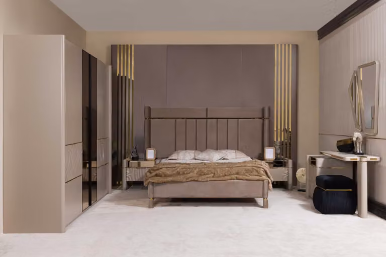 Schlafzimmer Set Bett 2x Nachttisch Kleiderschrank Schminktisch mit Spiegel 5tlg