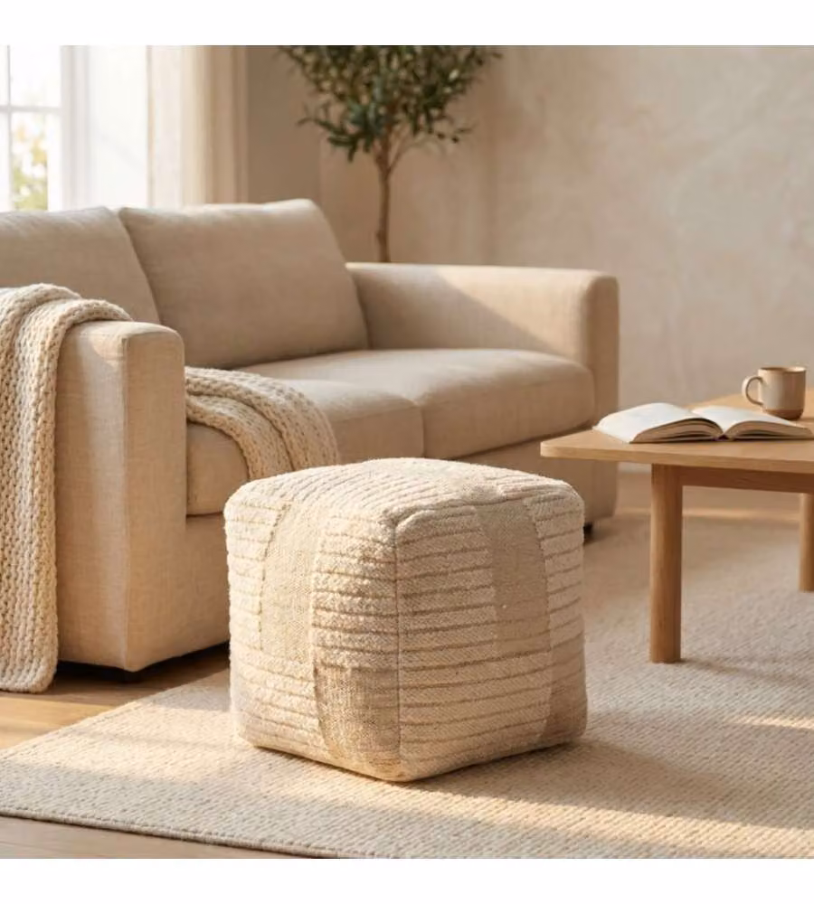 Cosma Pouf Quadrato Ecrù 40x40 cm - Arredo Moderno Fisso Decorativo