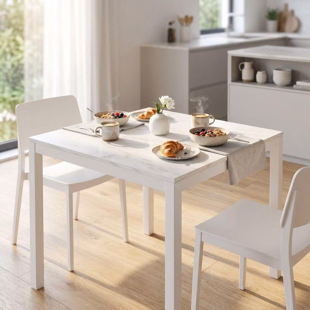 Milani Home - tavolo da pranzo allungabile 90 x 90/180 x 77 cm, effetto marmo, legno e metallo