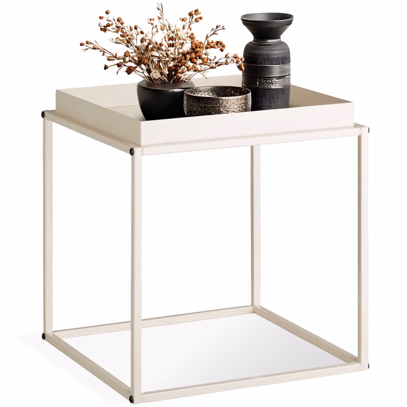 Tavolino Cambridge Tectake beige in stile retro con struttura in metallo L/P/H: 40 x 40 x 44 cm – 1