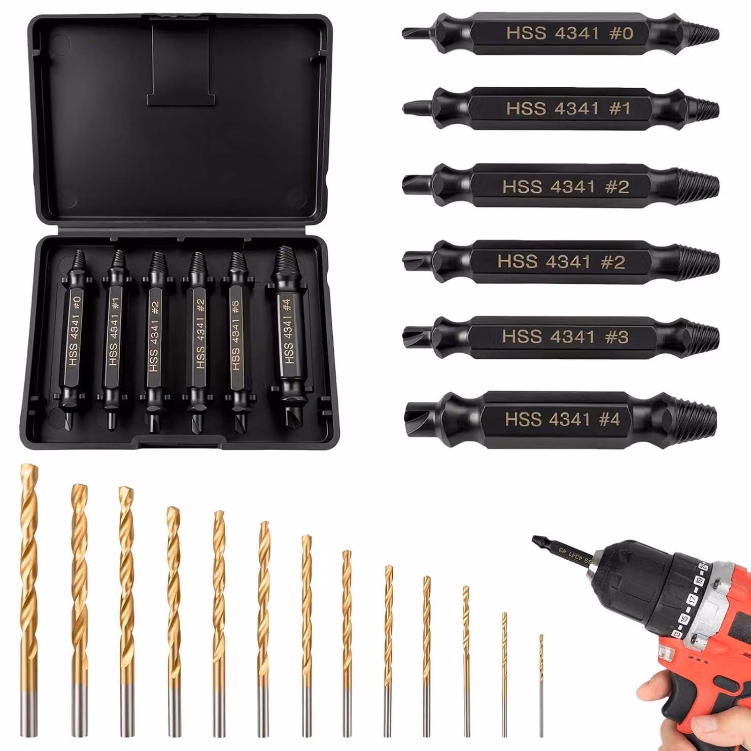 Set di cacciaviti con 6 punte doppie, 13 punte da trapano HSS a spirale, da 0,3 a 0,8 cm, per l'officina