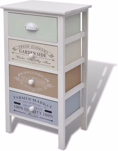 Mobile contenitore in legno stile country house bianco e multicolore L: 38 cm, P: 28 cm, H: 72 cm