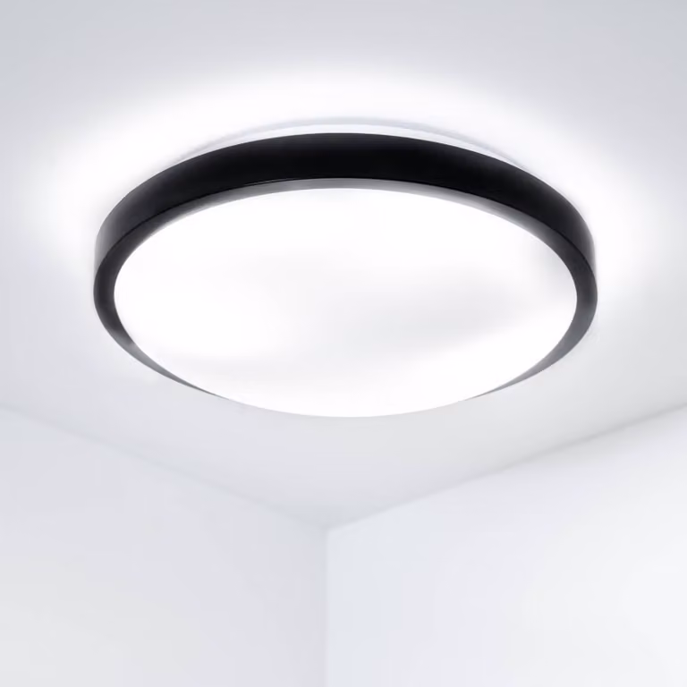 LUMILED LED plafoniera 2 x E27 presa IP44 30cm nero bianco lampada da soffitto soggiorno soffitto faretto pannello rotondo soffitto esterno corridoio cantina balcone bagno