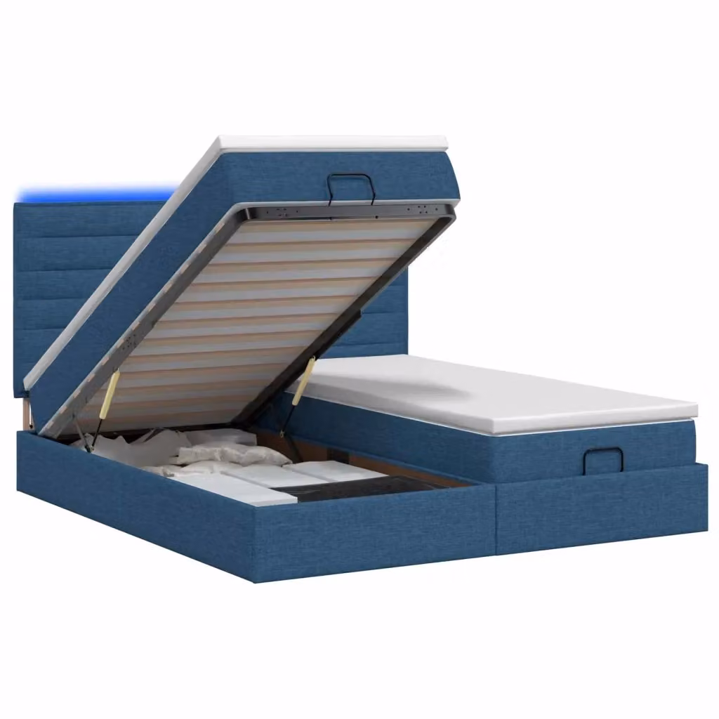 Letto Ottomano con Materasso vidaXL in Tessuto Blu e Bianco con Illuminazione LED e Porta USB L/P/H: 180 x 200 x 88 cm – 2