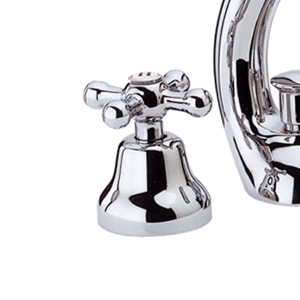 Rubinetto per lavabo a due maniglie Remer serie Liberty in ottone cromato argento con scarico pop-up – 2