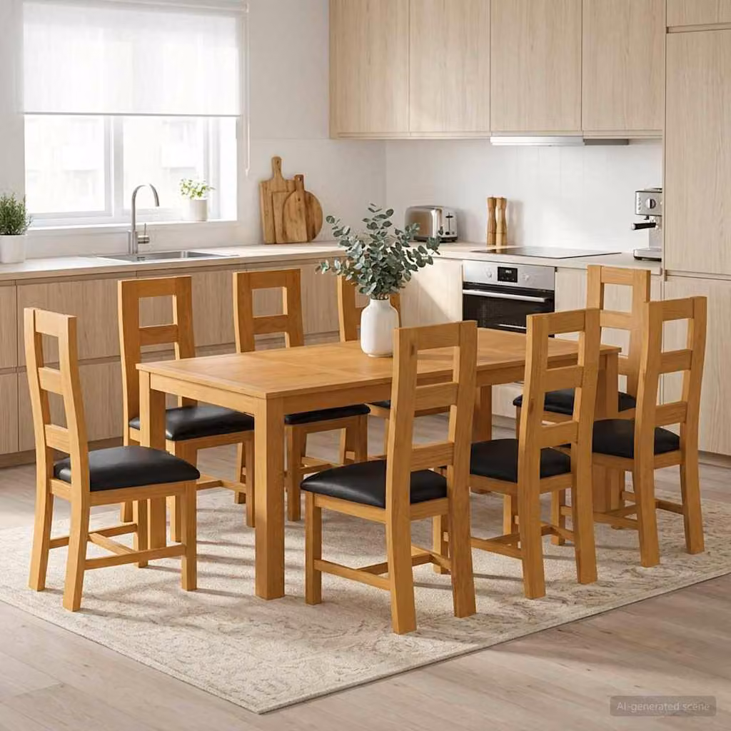 Set da pranzo moderno vidaXL in legno di quercia massello composto da 9 pezzi, colore nero e marrone
