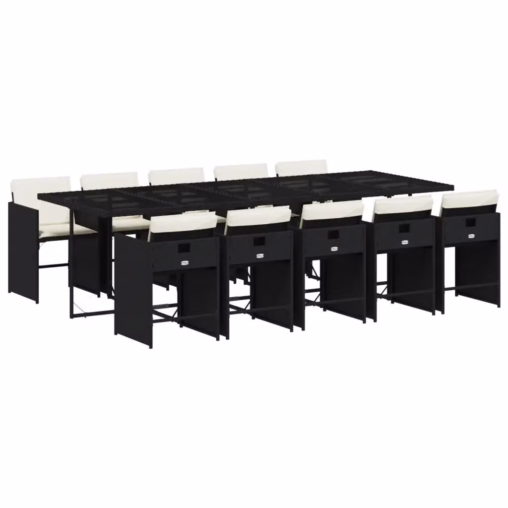 vidaXL Set da Pranzo da Giardino 11 pz in Polyrattan con Cuscini e Tavolo in Vetro Nero e Bianco – 2