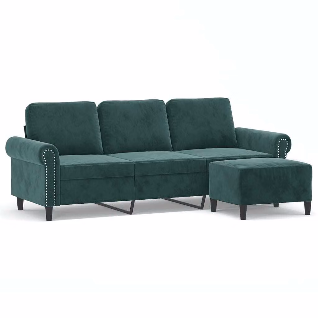 Divano a 3 Posti con Poggiapiedi Verde scuro 180 cm in Velluto