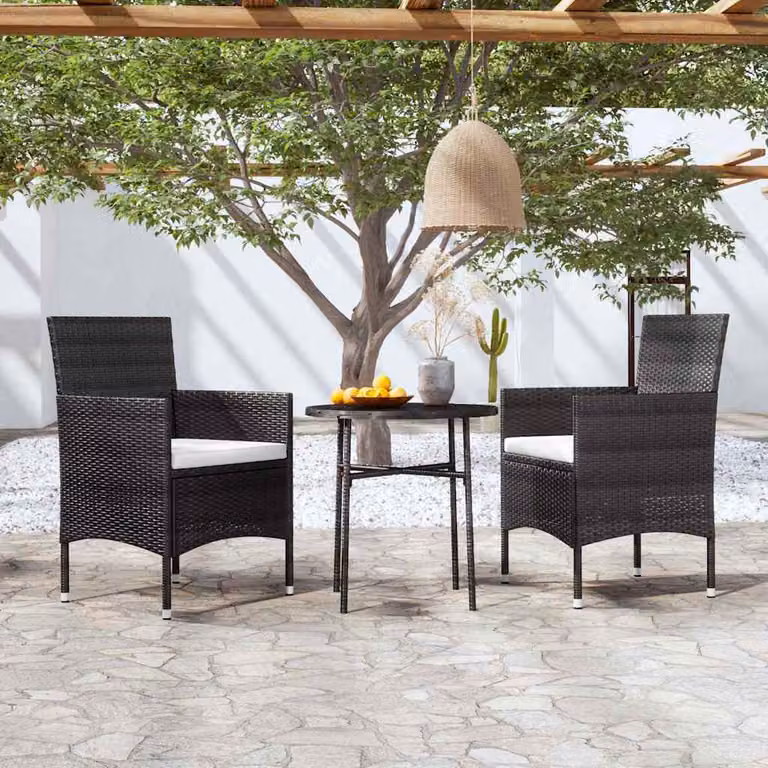 Set Mobili da Pranzo per Giardino e Terrazza vidaXL in Polyrattan Nero 3 Pezzi