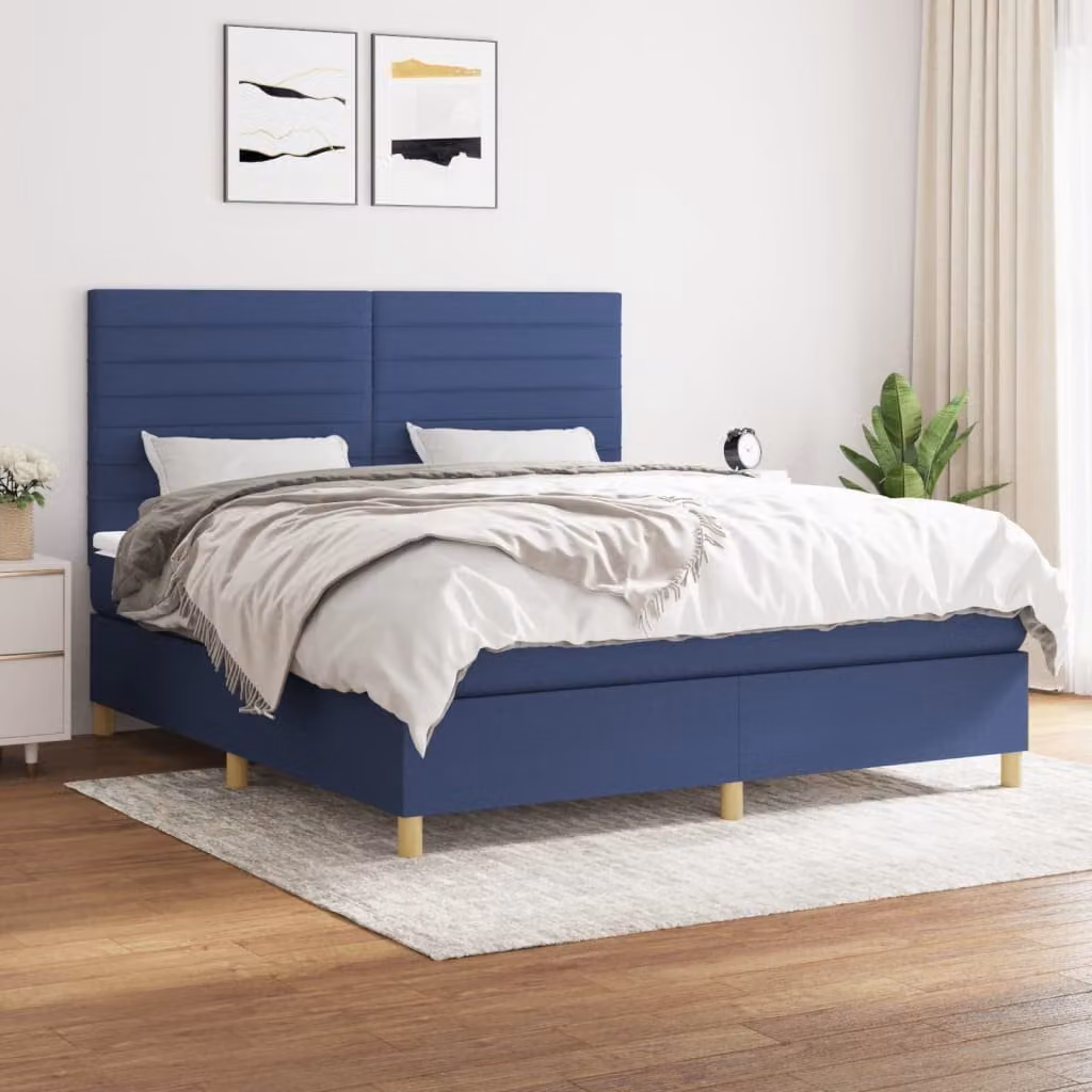 vidaXL Letto Ibrido con Giroletto a Molle e Materasso a Tasche Blu e Bianco L/P: 180 x 200 cm