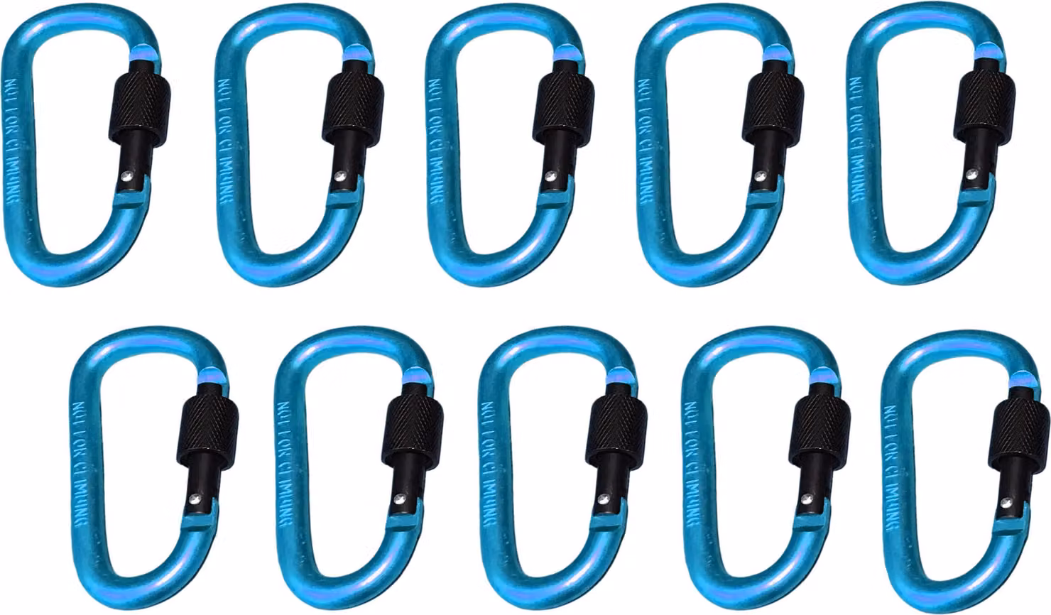 Set di 10 moschettoni, colore 4: azzurro, 100 kg