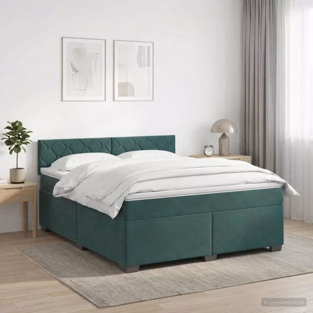 Letto con Box Spring, Materasso Ibrido e LED vidaXL, Verde, L/P/H: 140 x 200 x 88 cm – 1
