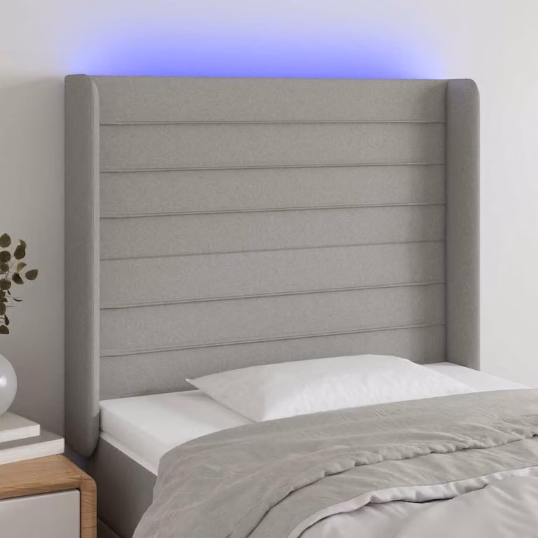 Testiera per letto vidaXL con illuminazione LED e porta di ricarica USB, Grigio Chiaro, L/P/H: 83 x 16 x 118/128 cm