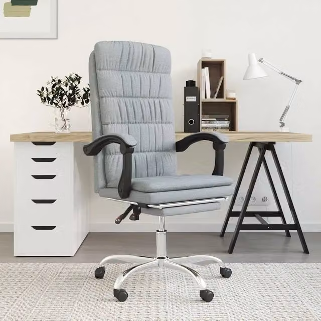 Poltrona da Ufficio Reclinabile Design In Grigio Chiaro in Tessuto con Braccioli e Ruote per Home Office – 1