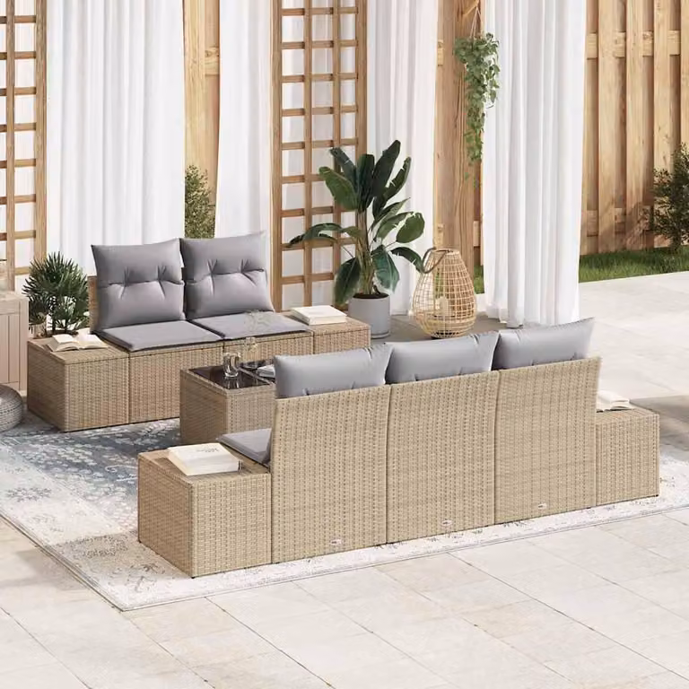 Maison Exclusive - Set Divano da Giardino 6 pcs Beige e grigio polyrattan