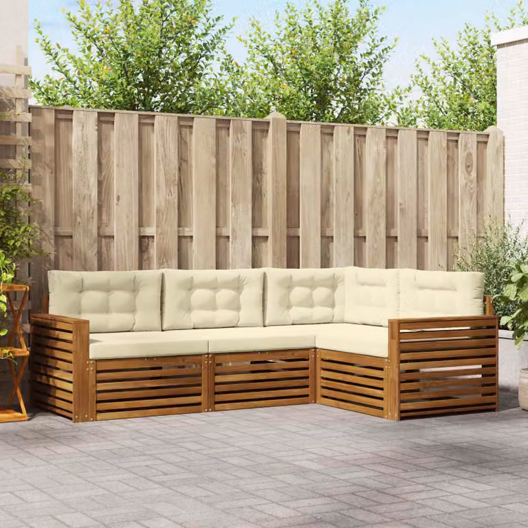 Set di divani da esterno vidaXL a forma di L in legno di acacia con cuscini, colore beige e marrone