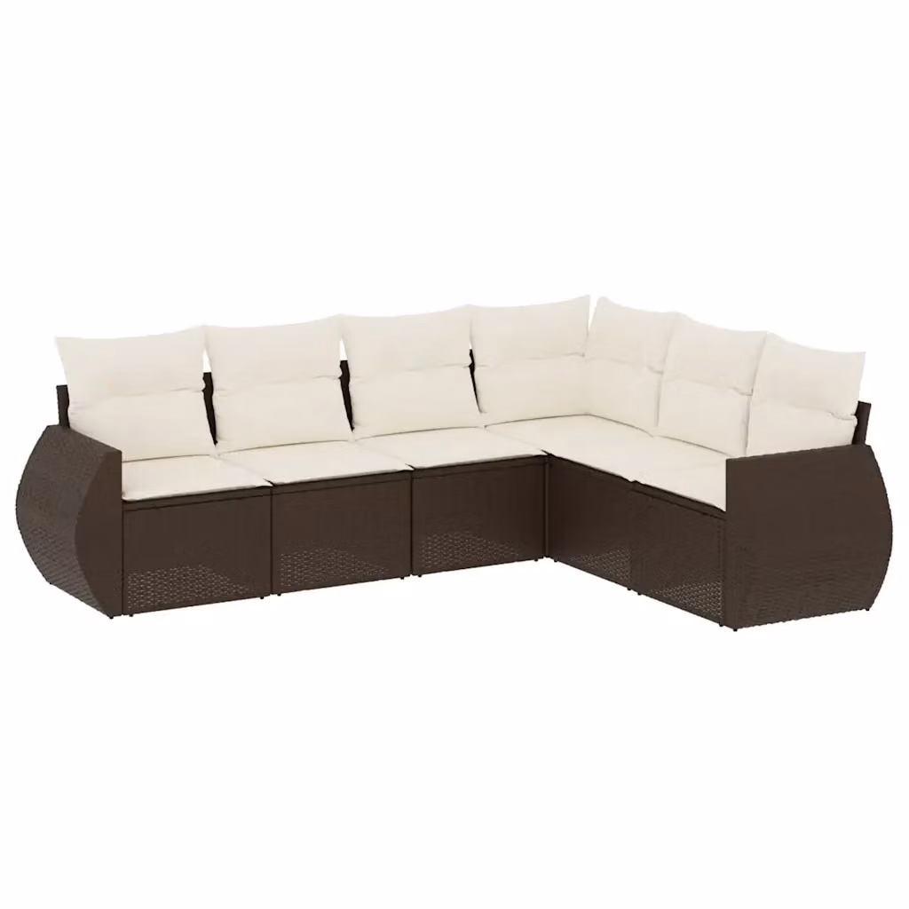 Set Divano da Giardino a L vidaXL 6 pz in Polyrattan Marrone con Cuscini Bianchi – 2