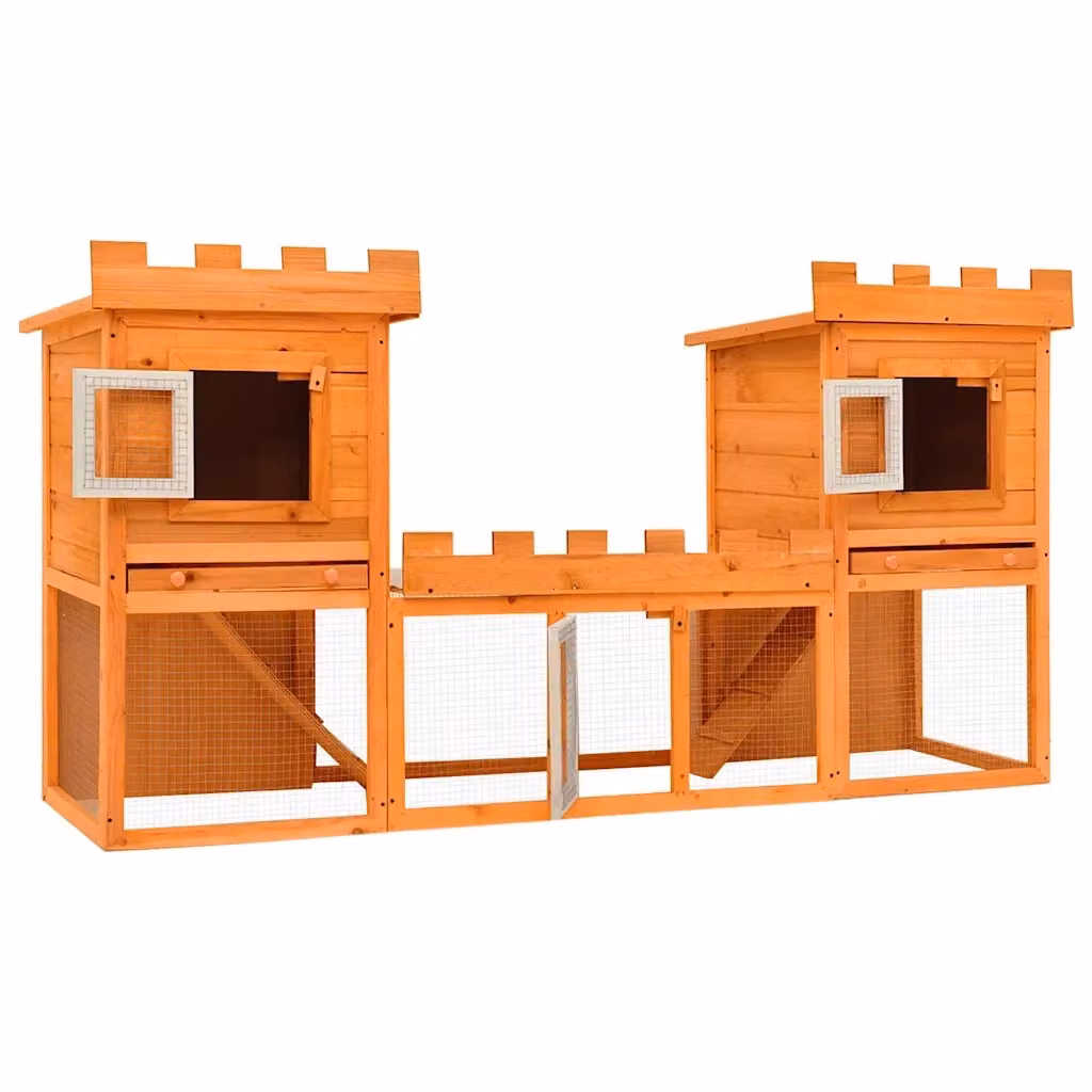 Grande conigliera all'aperto vidaXL in legno di pino con 2 casette per piccoli animali L: 192 cm, P: 101 cm, H: 50 cm – 2