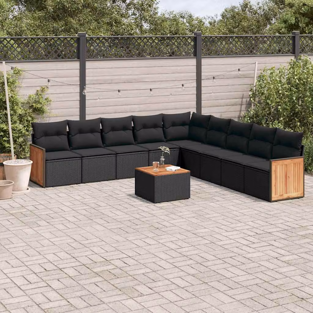 Set di Divani da Giardino vidaXL 10 Pezzi con Cuscini e Tavolino da Caffè Nero in Polyrattan e Acciaio – 1
