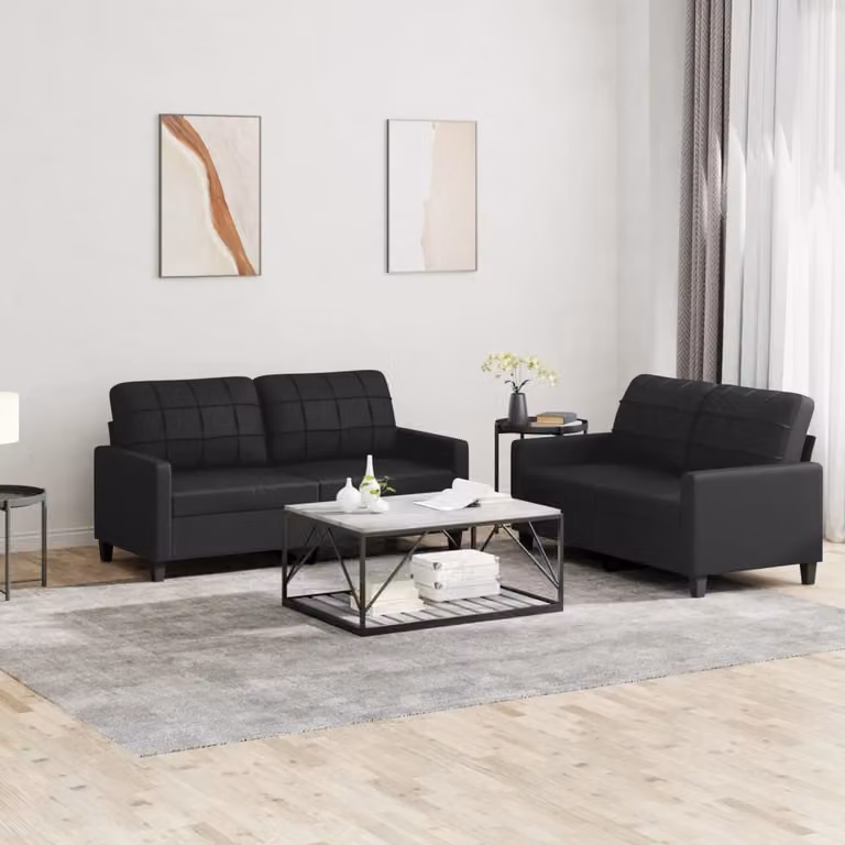 Maison Exclusive - Set divano a 2 posti con cuscini, in ecopelle nera