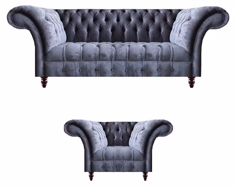 Graue Chesterfield Textil Garnitur Designer Sofagarnitur 3-Sitzer 2tlg