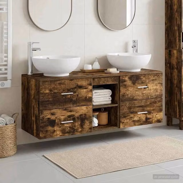 Set di mobili per il bagno 3 pz Rovere Fumo 129 x 44,5 x 80 cm 3405903