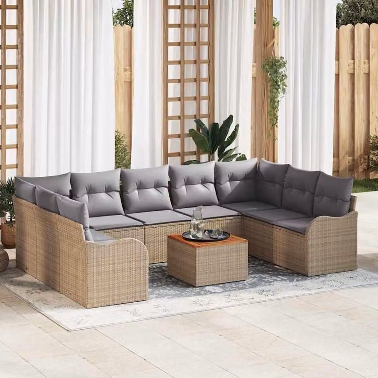 Maison Exclusive - Set di divani da giardino, 10 pezzi. Poly-rattan beige e grigio chiaro