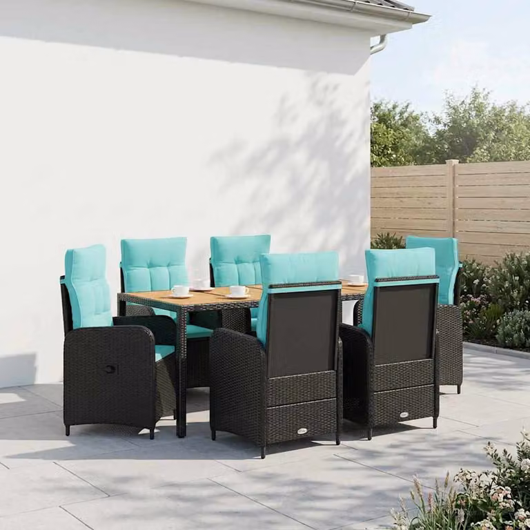 Set da pranzo per esterni vidaXL in 7 pezzi in rattan e legno di acacia nero
