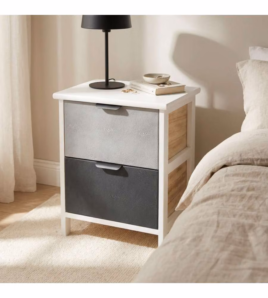 Cosma Mobiletto Casimiro 2 Cassetti Grigio 34x25x43,5 cm Stile Shabby Chic