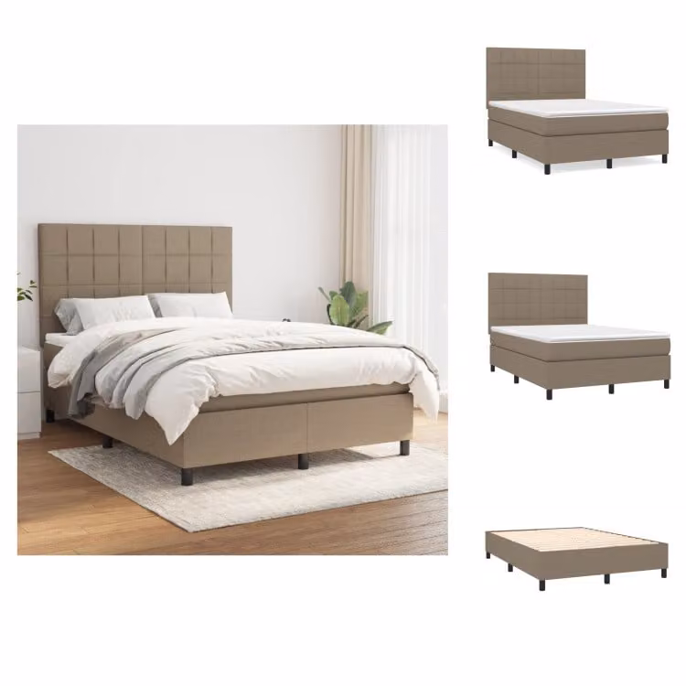 vidaXL Letto a molle con materasso in tessuto taupe 140x190 cm - Letti e strutture letto