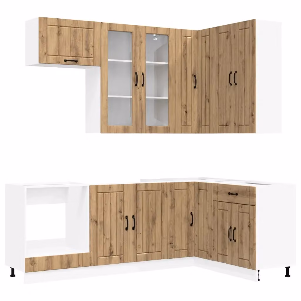 Unità Cucina LUCCA vidaXL in Rovere Marrone con Ante in Vetro e Scaffali Aperti 8 Pezzi – 2