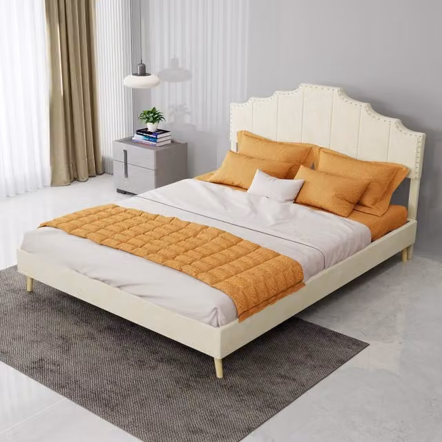 letto moderno in tessuto e metallo beige 140 x 200 cm