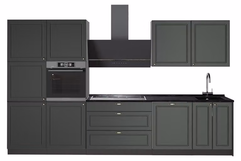 Cucina componibile Vicco Fame-Line Verde-oro rustico/Antracite 340 cm senza piano di lavoro, Model 64564
