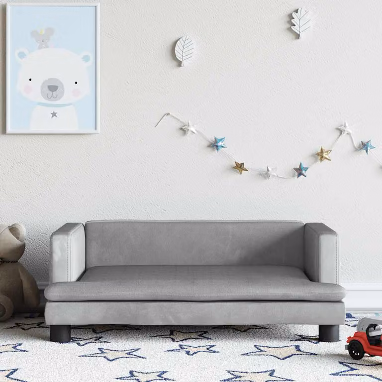 vidaXL Divano per Bambini Grigio Chiaro in Velluto L: 80 cm, P: 45 cm, H: 30 cm