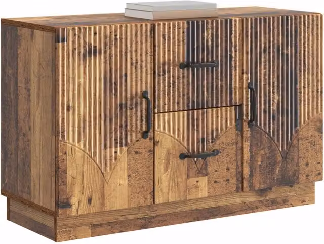 Credenza Buffet in Legno Antico Marrone con Design Geometrico L 89 x P 34,5 x H 57 cm