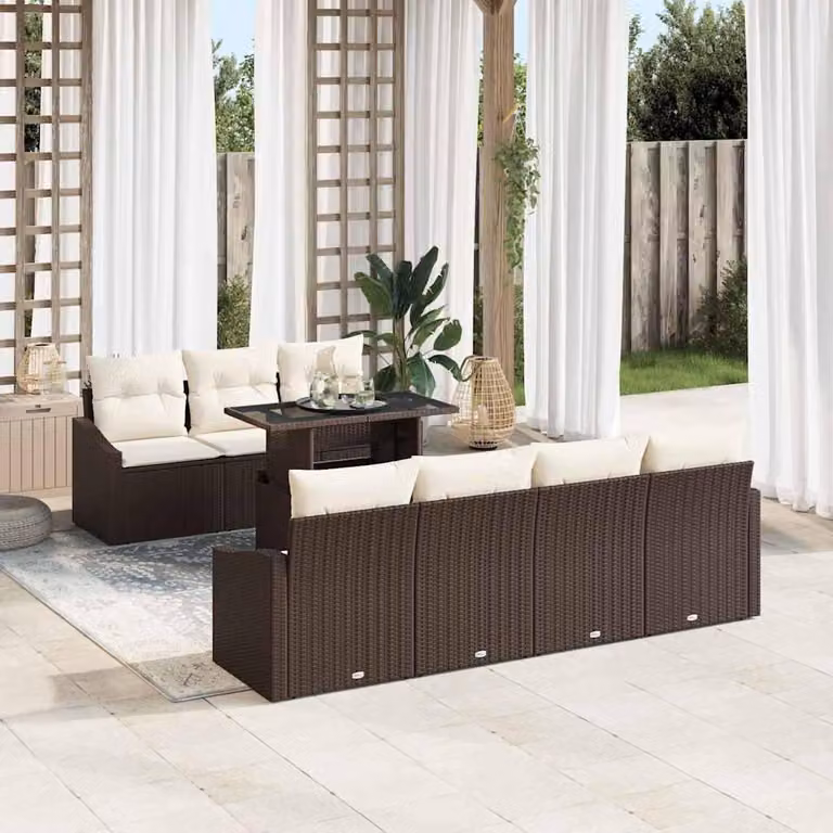 Maison Exclusive - Set da giardino composto da 8 pezzi, divano in rattan sintetico marrone