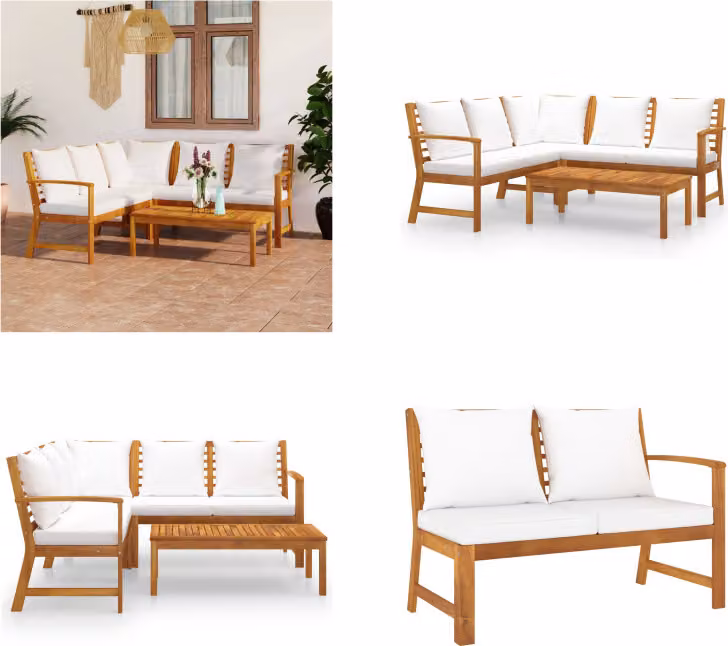 vidaXL set salotto da giardino 4 pezzi con cuscini crema in legno massiccio di acacia - Set mobili da giardino - Set mobili da giardino - Set mobili da giardino - Set mobili da giardino