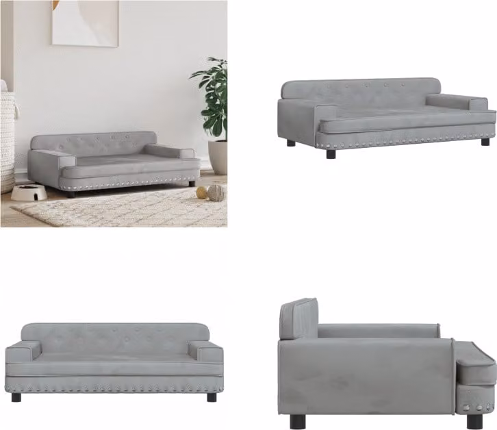 vidaXL Letto per cani grigio chiaro 90x53x30 cm in velluto - letto per cani - letti per cani - divano per cani - divano per animali domestici