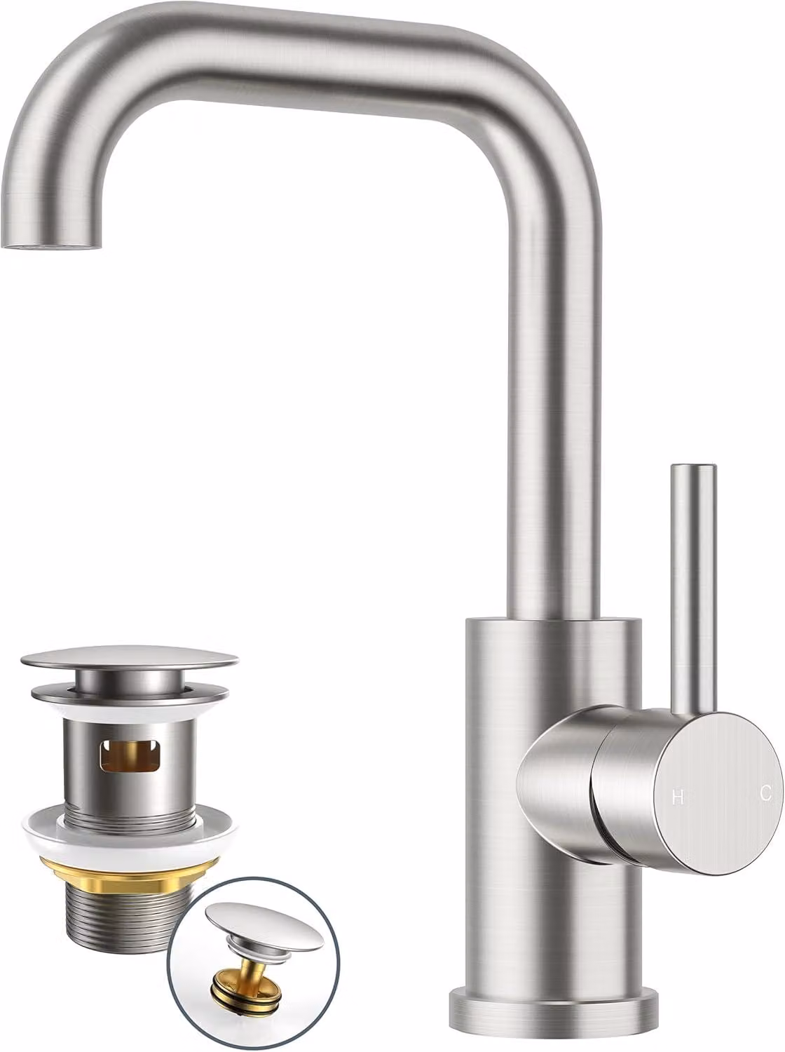 Miscelatore per lavabo, rotazione a 360°, in acciaio inossidabile, per bagno, per acqua calda e fredda, finitura cromata