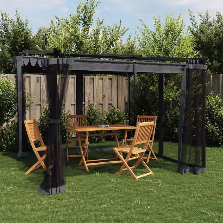 Gazebo vidaXL con pareti in rete color antracite in acciaio e poliestere L: 300 cm, P: 300 cm, H: 230 cm